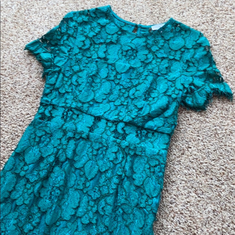Teal lace sheath dress
